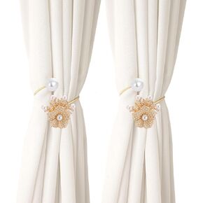 Curtain Tiebacks, 2 PCS Pearl Design Alloy Curtain Tie Backs Holders for Window Decorations, Adjustable Twist Drape Clip Curtain Holdbacks for Drapes