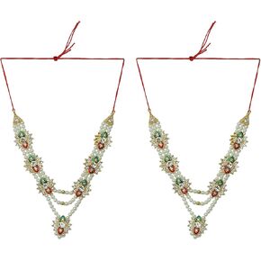 Set of 2 Mala Moti Beads Mala Set for Laxmi Ganesh Devi Maa Radha Krishna Puja Goddess Haar Sringar Set Deities jewellery for Traditional Janmashtami Festival God Idol Statue(Size:-3")(Multicolor)