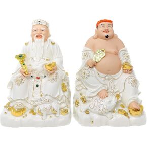 Houlu 9 in Ceramic White Than Tai Ong Dia Statues, Vietnamese Money Buddha Statues for Home Decor