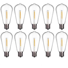 10 Pack Edison LED Light Bulbs, 0.6 watt E17 Screw Base Replacement Bulbs, LED Shatterproof Bulbs ST40 Clear Plastic Light Bulbs for Christmas Outdoor Patio ST40 String Lights, Warm White