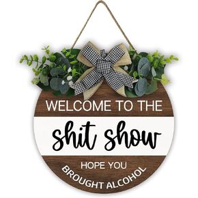مرحبًا بكم في لافتة الباب الأمامي الخشبية من Shitshow، أكاليل مستديرة مضحكة للتعليق، علامة ترحيب خشبية، علامة ترحيب، ديكور باب المزرعة، ديكور جدار المنزل، هدايا الترحيب بالمنزل، ديكور العطلات، 12 بوصة