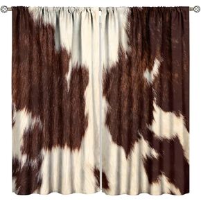 Cowhide Window Curtains Western Farm Animal Fur Skin Brown Cow Prin Blackout Window Treatments for Kids Living Room Bedroom Decor Window Drapes 42" W X 45" L