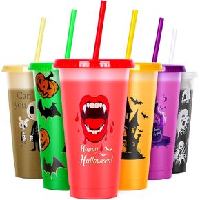 Cessfle Halloween Color Changing Cups with Lids and Straws, 6 Pack 24oz Plastic Halloween Tumblers Set Halloween Bulk Party Cups, Reusable Cups with Lids and Straws for Halloween Party Favors… in Kuwait