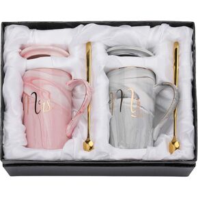 Yesland 13.5 Oz Mr and Mrs Coffee Mugs, Wedding Gifts for Couple/Bride and Groom, Ceramic Marble Cups for Bridal Shower Engagement Wedding, Married Couples Anniversary