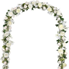 2 Pack Artificial Peony Flower Garland - 6ft Silk Peony Garland Flowers Vine White Peony Silk Flowers for Wedding Arch Party Table Decoration (White)