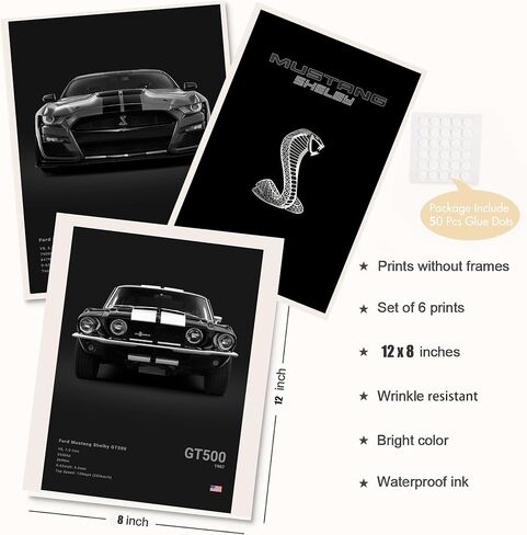 ZHIRUI Muscle Car Posters Mustang Car Collection Posters For Boys Bedrooom Black Racing Car Super Car Canvas Wall Art For Men Cave(Unframe-8x12inch-Set Of 6) in Saudi Arabia