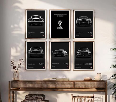 ZHIRUI Muscle Car Posters Mustang Car Collection Posters For Boys Bedrooom Black Racing Car Super Car Canvas Wall Art For Men Cave(Unframe-8x12inch-Set Of 6) in Saudi Arabia