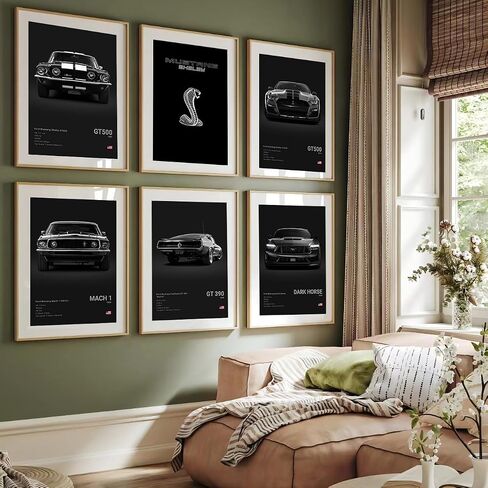 ZHIRUI Muscle Car Posters Mustang Car Collection Posters For Boys Bedrooom Black Racing Car Super Car Canvas Wall Art For Men Cave(Unframe-8x12inch-Set Of 6) in Saudi Arabia