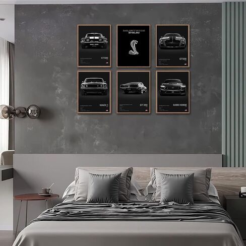 ZHIRUI Muscle Car Posters Mustang Car Collection Posters For Boys Bedrooom Black Racing Car Super Car Canvas Wall Art For Men Cave(Unframe-8x12inch-Set Of 6) in Saudi Arabia