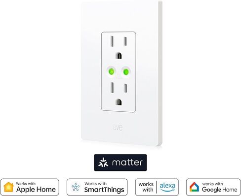 Eve Energy Outlet (Matter) - منفذ ذكي ومقياس طاقة، تطبيق وتحكم صوتي، بدون جسر، خيط، يعمل مع Apple Home، Alexa، Google Home، SmartThings، خصوصية 100%، يتطلب جهاز توجيه بحدود الخيط in Saudi Arabia