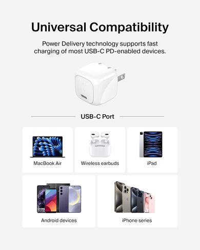 شاحن حائط مكعب Belkin BoostCharge بقدرة 20 واط، توصيل طاقة USB-C شحن سريع لهواتف Apple iPhone 15، 15 Plus، 15 Pro، 15 Pro Max، 14، 14 Pro، 14 Pro Max، Samsung Galaxy S24، iPad، AirPods والمزيد - أبيض in Kuwait