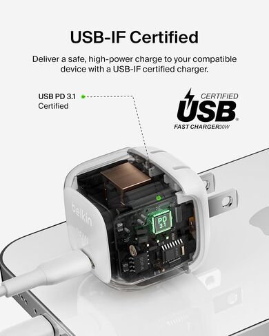 شاحن حائط مكعب Belkin BoostCharge بقدرة 20 واط، توصيل طاقة USB-C شحن سريع لهواتف Apple iPhone 15، 15 Plus، 15 Pro، 15 Pro Max، 14، 14 Pro، 14 Pro Max، Samsung Galaxy S24، iPad، AirPods والمزيد - أبيض in Kuwait