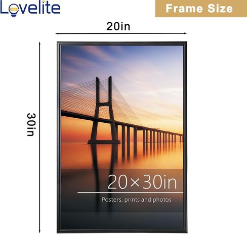 مجموعة إطارات ملصقات Lovelite مقاس 20 × 30 مكونة من 4، إطارات صور سوداء مع زجاج شبكي مقاوم، إطارات صور للوحات الجدارية والأعمال الفنية، عرض أفقي أو رأسي in Saudi Arabia