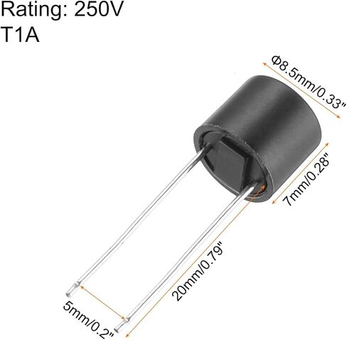 uxcell 50Pcs Cylindrical DIP Mounted Miniature Round Slow Blow Micro Fuse for Electronic Parts PCB LCD Repair, T4A 4A 250V, Black in Saudi Arabia