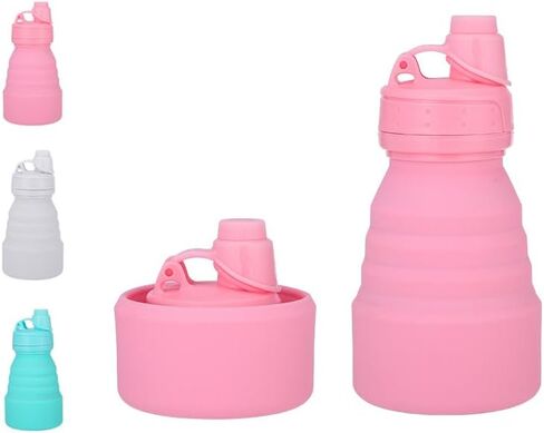 Collapsible Water Bottles 17oz, Odorless BPA-Free Silicone, Leak-Proof Foldable Reusable Bottle - Perfect for Travel Sports Gym Hiking Camping Cycling - Water Pink in Saudi Arabia