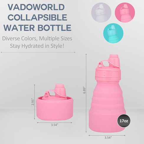 Collapsible Water Bottles 17oz, Odorless BPA-Free Silicone, Leak-Proof Foldable Reusable Bottle - Perfect for Travel Sports Gym Hiking Camping Cycling - Water Pink in Saudi Arabia