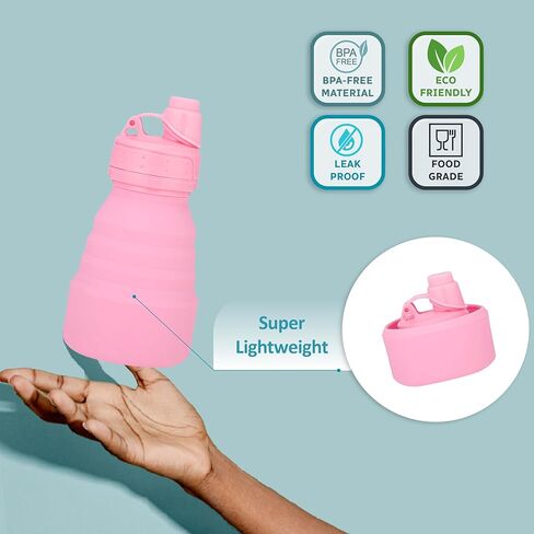Collapsible Water Bottles 17oz, Odorless BPA-Free Silicone, Leak-Proof Foldable Reusable Bottle - Perfect for Travel Sports Gym Hiking Camping Cycling - Water Pink in Saudi Arabia