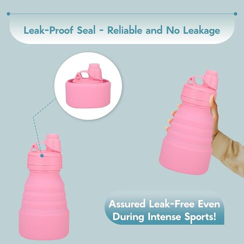 Collapsible Water Bottles 17oz, Odorless BPA-Free Silicone, Leak-Proof Foldable Reusable Bottle - Perfect for Travel Sports Gym Hiking Camping Cycling - Water Pink in Saudi Arabia