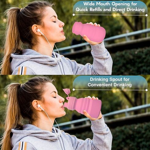Collapsible Water Bottles 17oz, Odorless BPA-Free Silicone, Leak-Proof Foldable Reusable Bottle - Perfect for Travel Sports Gym Hiking Camping Cycling - Water Pink in Saudi Arabia