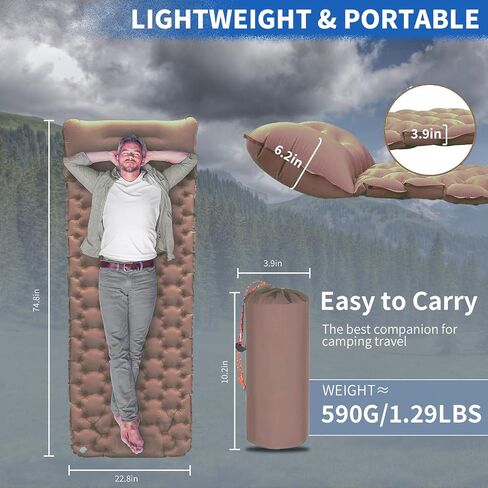 DDD Ultra-Light Inflatable Camping Sleeping Pad with its Built-in Foot Pump and Pillow - The Ultimate Camping pad, Hiking pad, Backpacking Pad and Lightweight for a Outdoor Sleep——Gray in Saudi Arabia