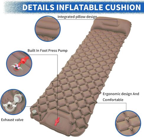 DDD Ultra-Light Inflatable Camping Sleeping Pad with its Built-in Foot Pump and Pillow - The Ultimate Camping pad, Hiking pad, Backpacking Pad and Lightweight for a Outdoor Sleep——Gray in Saudi Arabia
