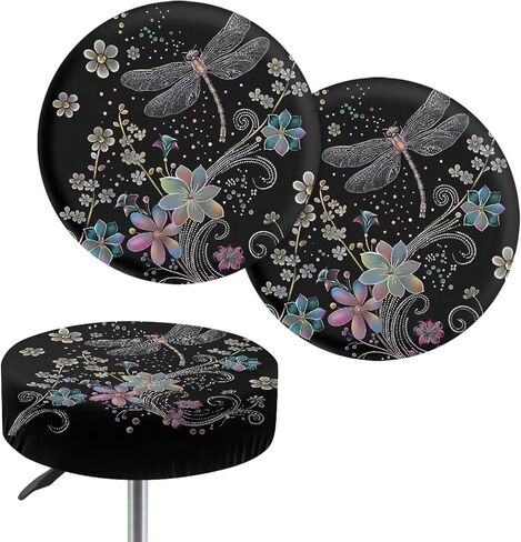 Marble Print Bar Stool Covers, Stetchable Round Stool Cushion Cover Bar Chair Covers Removable Washable Chair Covers for Dining Room Office Hotel Set of 2 in Saudi Arabia