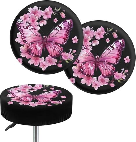 Marble Print Bar Stool Covers, Stetchable Round Stool Cushion Cover Bar Chair Covers Removable Washable Chair Covers for Dining Room Office Hotel Set of 2 in Saudi Arabia