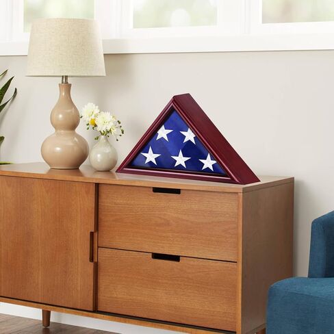 Flag Display Case for 3' x 5' Folded American Flag, Wooden Military Flag Shadow Box with HD Tempered Glass and Wall Mount for Veteran Flag Frame (Brown) in Saudi Arabia