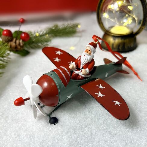 Christmas Ornaments Hanging Christmas Tree Decorations Santa Claus in Airplane Resin Metal Red Ornaments for Table Home Decor Vintage Xmas Decor Indoor Outdoor in Saudi Arabia