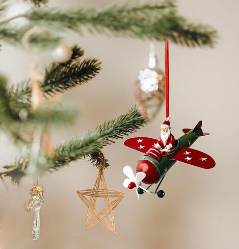 Christmas Ornaments Hanging Christmas Tree Decorations Santa Claus in Airplane Resin Metal Red Ornaments for Table Home Decor Vintage Xmas Decor Indoor Outdoor in Saudi Arabia