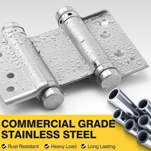 KOLET Double Action Door Hinges, 3 Inches Swinging Door Hinges with Stainless Steel, Self Closing Door Hinges, Spring Door Hinges for Cafe, Saloon and Bar, Brushed Nickel, 4 Pack in Saudi Arabia
