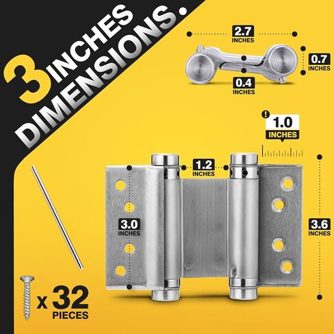 KOLET Double Action Door Hinges, 3 Inches Swinging Door Hinges with Stainless Steel, Self Closing Door Hinges, Spring Door Hinges for Cafe, Saloon and Bar, Brushed Nickel, 4 Pack in Saudi Arabia