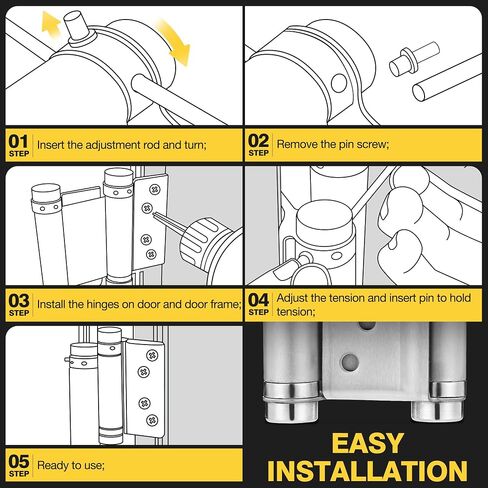 KOLET Double Action Door Hinges, 3 Inches Swinging Door Hinges with Stainless Steel, Self Closing Door Hinges, Spring Door Hinges for Cafe, Saloon and Bar, Brushed Nickel, 4 Pack in Saudi Arabia
