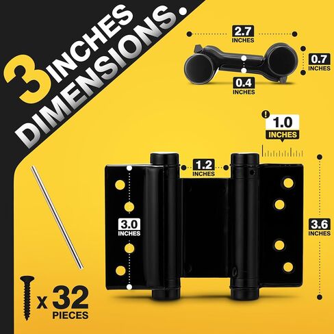 KOLET Double Action Door Hinges, 3 Inches Swinging Door Hinges with Stainless Steel, Self Closing Door Hinges, Spring Door Hinges for Cafe, Saloon and Bar, Brushed Nickel, 4 Pack in Saudi Arabia
