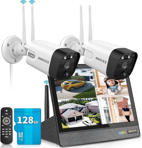 (5.0MP & PIR Detection) 2-Way Audio Dual Antennas Outdoor Security Camera System Wireless with Monitor WiFi Home Security System 3K 5.0MP Video Surveillance 4-Camera Kit in Saudi Arabia