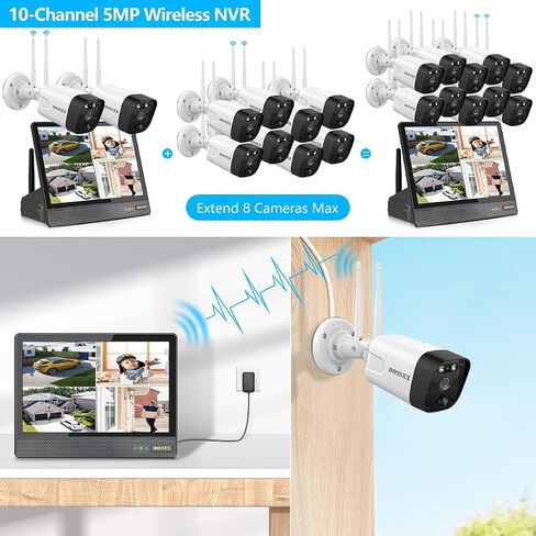 (5.0MP & PIR Detection) 2-Way Audio Dual Antennas Outdoor Security Camera System Wireless with Monitor WiFi Home Security System 3K 5.0MP Video Surveillance 4-Camera Kit in Saudi Arabia