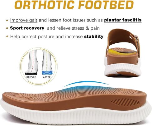 KuaiLu Womens Orthotic Slides Thick Athletic Cushion Recovery Sandals Open Toe Leather Strap Slip On Yoga Mat Ladies Sport Walking Sandles in Saudi Arabia