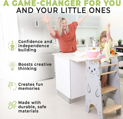 Shandra Toddler Tower Adjustable Stool - Montessori Toddler Kitchen Stool Helper, Toddler Standing Tower, Kids Kitchen Step Stool - Toddler Stool for Kitchen, Learning Tower for Toddlers 1-5 - Wood in Saudi Arabia