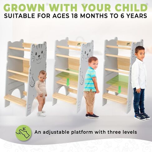 Shandra Toddler Tower Adjustable Stool - Montessori Toddler Kitchen Stool Helper, Toddler Standing Tower, Kids Kitchen Step Stool - Toddler Stool for Kitchen, Learning Tower for Toddlers 1-5 - Wood in Saudi Arabia