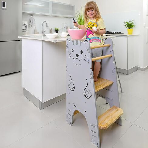 Shandra Toddler Tower Adjustable Stool - Montessori Toddler Kitchen Stool Helper, Toddler Standing Tower, Kids Kitchen Step Stool - Toddler Stool for Kitchen, Learning Tower for Toddlers 1-5 - Wood in Saudi Arabia