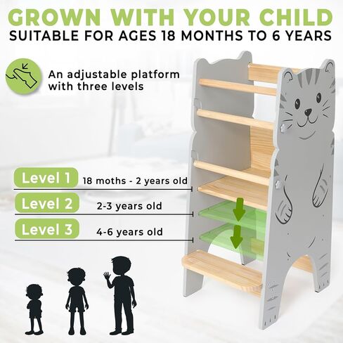 Shandra Toddler Tower Adjustable Stool - Montessori Toddler Kitchen Stool Helper, Toddler Standing Tower, Kids Kitchen Step Stool - Toddler Stool for Kitchen, Learning Tower for Toddlers 1-5 - Wood in Saudi Arabia