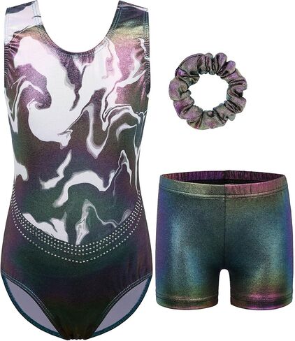 BAOHULU Gymnastics Leotards for Girls with Active Shorts Shiny Diamond Cross Back Kids Tumbling Dance Outfit in Saudi Arabia