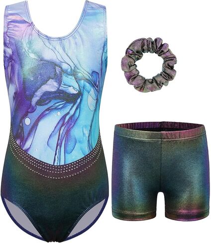 BAOHULU Gymnastics Leotards for Girls with Active Shorts Shiny Diamond Cross Back Kids Tumbling Dance Outfit in Kuwait