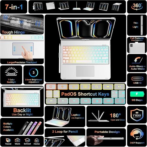 FARYODI Keyboard Case for iPad Pro 13-inch (M4, 2024), Trackpad, 360° Rotatable, Wireless Keyboard, 7-Colors Backlit, iPad Pro 13-inch Magic Keyboard Case-Black in Saudi Arabia