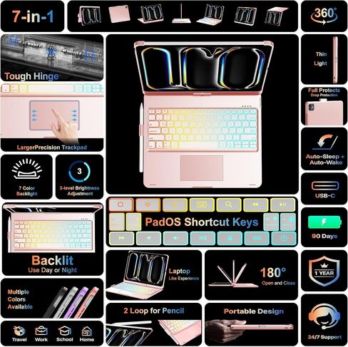 FARYODI Keyboard Case for iPad Pro 13-inch (M4, 2024), Trackpad, 360° Rotatable, Wireless Keyboard, 7-Colors Backlit, iPad Pro 13-inch Magic Keyboard Case-Black in Saudi Arabia
