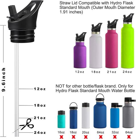 Straw Lid for Hydroflask, lids with straw for Hydro Flask, Staw Lid Standard Mouth 18 21 24 oz, Cap Replacement for Hydroflask Water Bottle Accessories, Black in Saudi Arabia