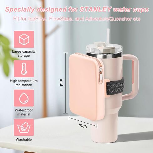 Large Water Bottle Pouch for Stanley Quencher Cup Tumbler, Gym Tumbler Accessories for Women, Waterproof Silicone Pouch, Workout Outdoor Tumbler Pocket for Card, Keys, Cash（Pink） in Saudi Arabia