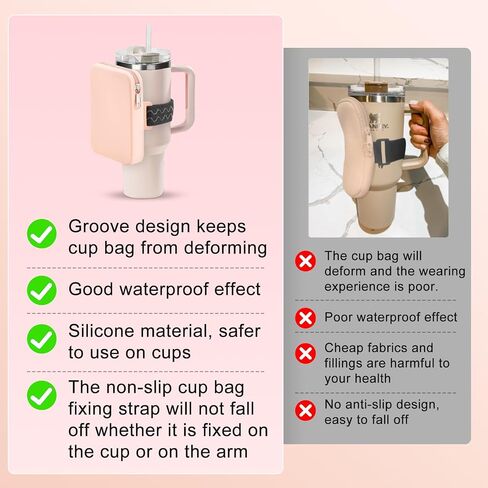 Large Water Bottle Pouch for Stanley Quencher Cup Tumbler, Gym Tumbler Accessories for Women, Waterproof Silicone Pouch, Workout Outdoor Tumbler Pocket for Card, Keys, Cash（Pink） in Saudi Arabia