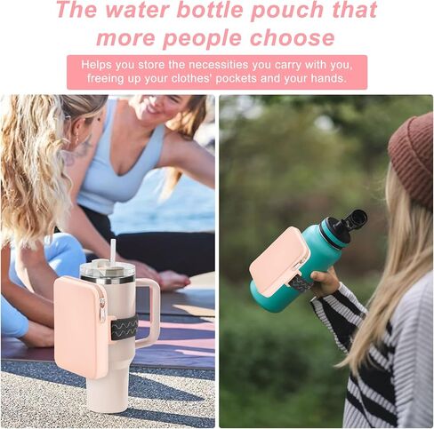 Large Water Bottle Pouch for Stanley Quencher Cup Tumbler, Gym Tumbler Accessories for Women, Waterproof Silicone Pouch, Workout Outdoor Tumbler Pocket for Card, Keys, Cash（Pink） in Saudi Arabia