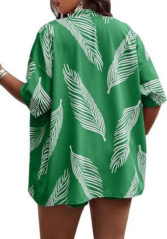 MakeMeChic Women's Plus Size Boho 2 Piece Outfits Short Sleeve Kimono Cardigan Casual Vocation Shirts And Shorts Sets Light Pink 4X-Large Plus in Saudi Arabia
